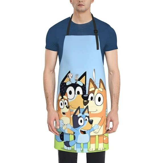 Kowoue Bluey Pattern Waterproof Cooking Apron with Pockets – Durable, Adjustable, and Stylish Kitchen Apron for Cooking, Painting, and Home Use