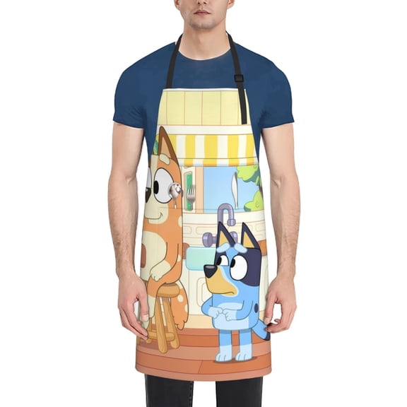 Kowoue Bluey Pattern Waterproof Cooking Apron with Pockets – Durable, Adjustable, and Stylish Kitchen Apron for Cooking, Painting, and Home Use