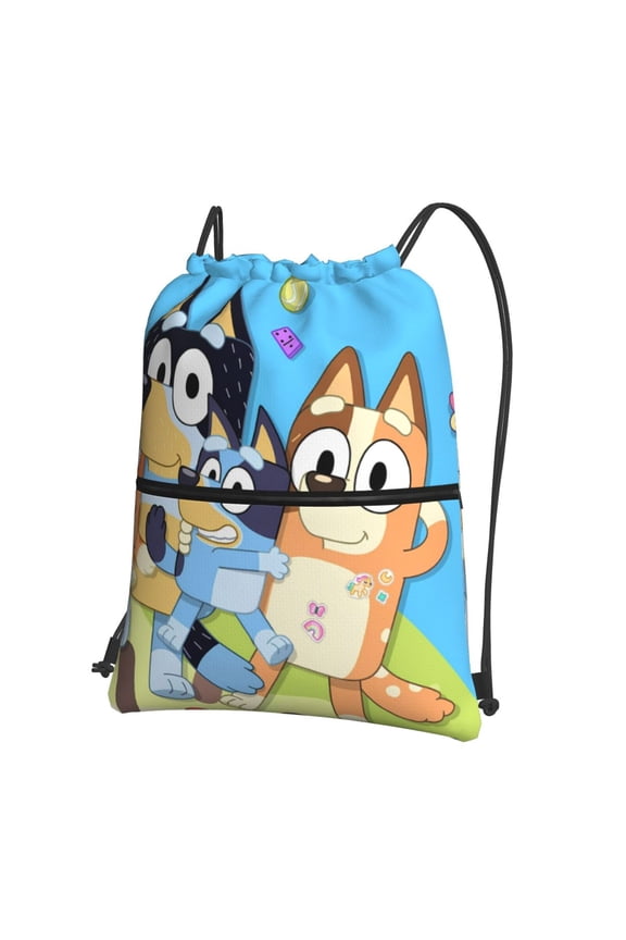 Bluey Print Drawstring Zipper Backpack Bag Sport Gym Sackpack Cinch Bags Drawstring Bags Draw String Sport Bag