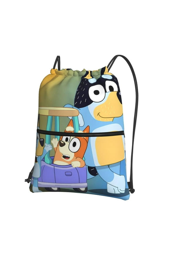 Bluey Print Drawstring Zipper Backpack Bag Sport Gym Sackpack Cinch Bags Drawstring Bags Draw String Sport Bag