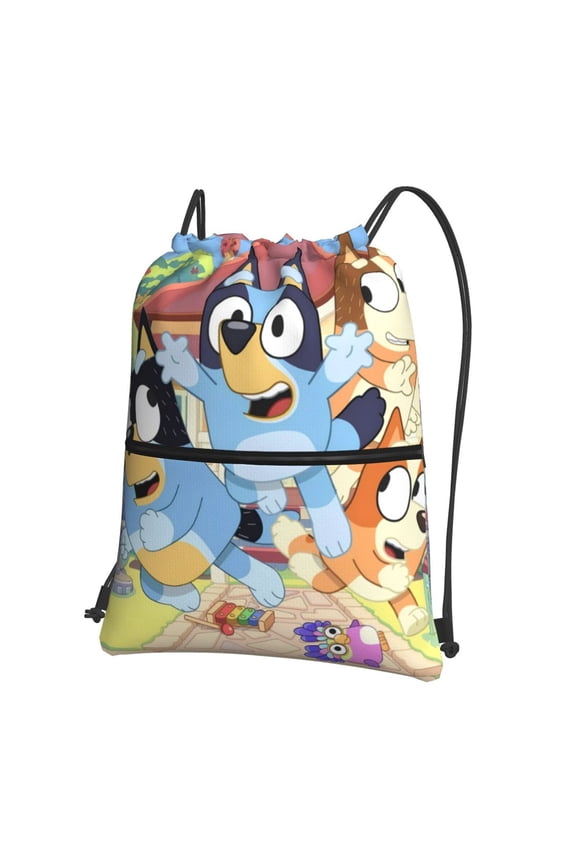 Bluey Print Drawstring Zipper Backpack Bag Sport Gym Sackpack Cinch Bags Drawstring Bags Draw String Sport Bag