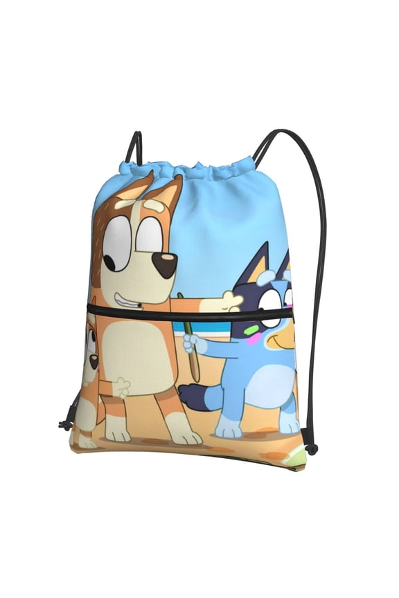 Bluey Print Drawstring Zipper Backpack Bag Sport Gym Sackpack Cinch Bags Drawstring Bags Draw String Sport Bag