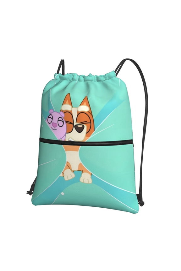 Bluey Print Drawstring Zipper Backpack Bag Sport Gym Sackpack Cinch Bags Drawstring Bags Draw String Sport Bag