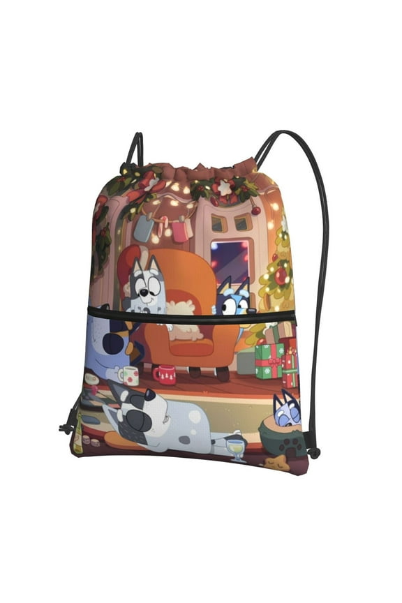Bluey Print Drawstring Zipper Backpack Bag Sport Gym Sackpack Cinch Bags Drawstring Bags Draw String Sport Bag