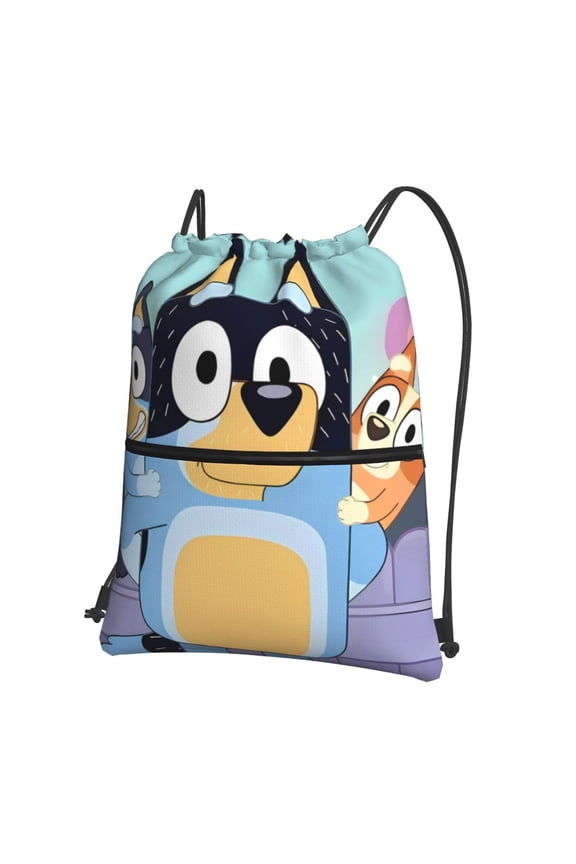 Bluey Print Drawstring Zipper Backpack Bag Sport Gym Sackpack Cinch Bags Drawstring Bags Draw String Sport Bag