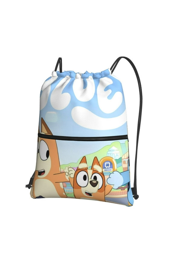 Bluey Print Drawstring Zipper Backpack Bag Sport Gym Sackpack Cinch Bags Drawstring Bags Draw String Sport Bag