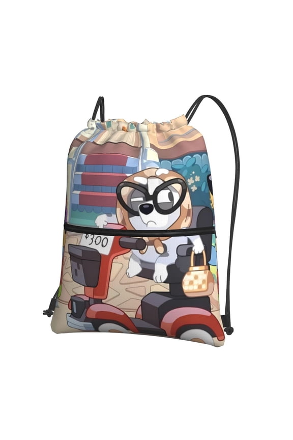 Bluey Print Drawstring Zipper Backpack Bag Sport Gym Sackpack Cinch Bags Drawstring Bags Draw String Sport Bag