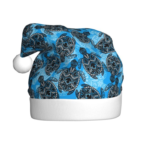 Kowoue Bohemian Sea Turtle Pattern Santa Hat Christmas Hats for Adults, Holiday Unisex Velvet Comfort Xmas Hat for Women Men