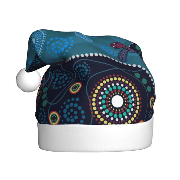 Kowoue Bohemian Turtle Pattern Santa Hat Christmas Hats for Adults, Holiday Unisex Velvet Comfort Xmas Hat for Women Men