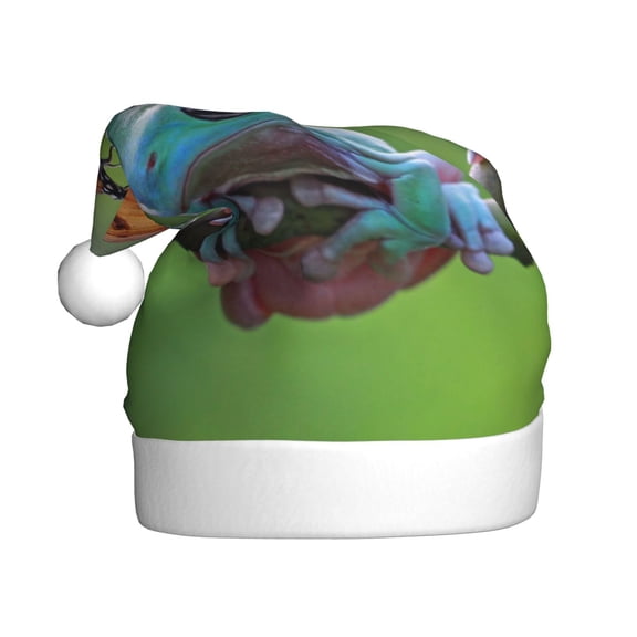 Kowoue Butterfly Landing On Head Dumpy Frog Pattern Santa Hat Christmas Hats for Adults, Holiday Unisex Velvet Comfort Xmas Hat for Women Men