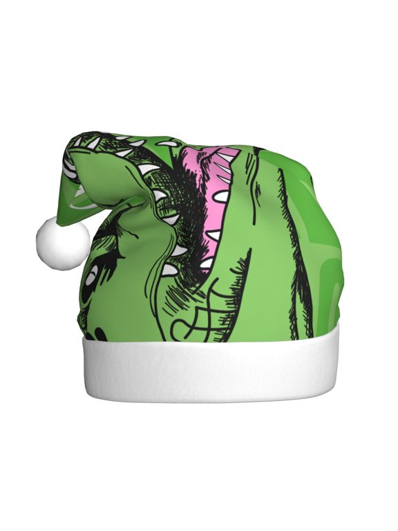 CROCODILE HEAD Pattern Santa Hat Christmas Hats for Adults, Holiday Unisex Velvet Comfort Xmas Hat for Women Men