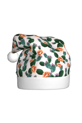 Cactuses Pattern Santa Hat Christmas Hats for Adults, Holiday Unisex Velvet Comfort Xmas Hat for Women Men