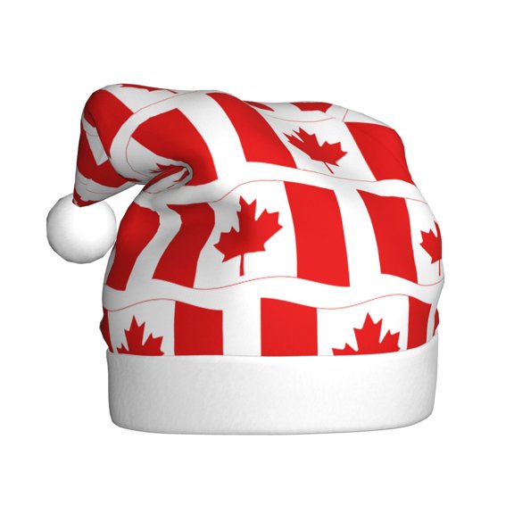 Kowoue Canada Pattern Santa Hat Christmas Hats for Adults, Holiday Unisex Velvet Comfort Xmas Hat for Women Men
