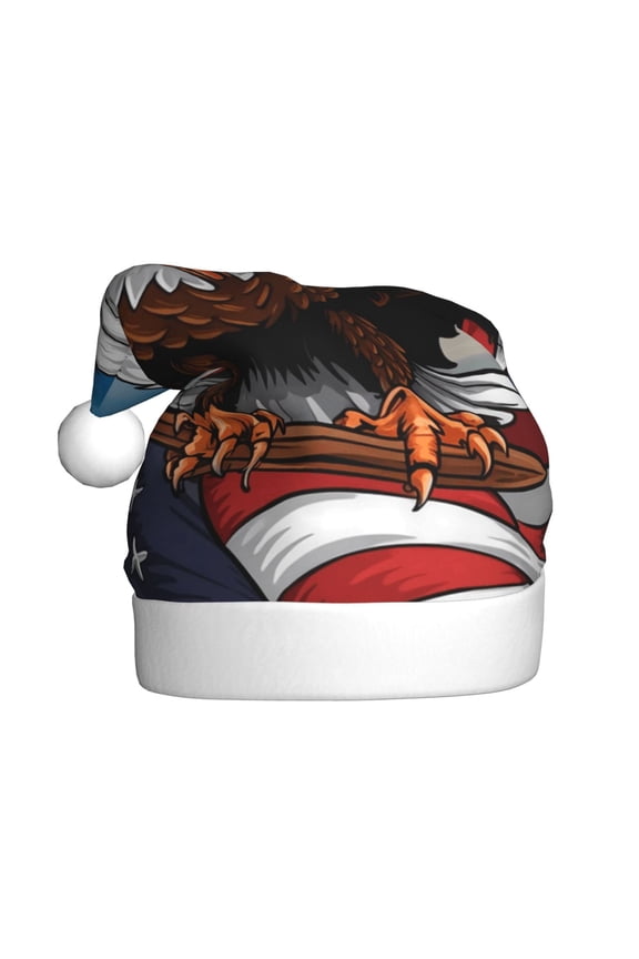 Cartoon Bald Eagle USA Pattern Santa Hat Christmas Hats for Adults, Holiday Unisex Velvet Comfort Xmas Hat for Women Men