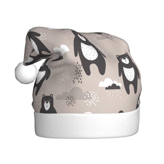 Kowoue Cartoon Bear Brown Pattern Santa Hat Christmas Hats for Adults, Holiday Unisex Velvet Comfort Xmas Hat for Women Men