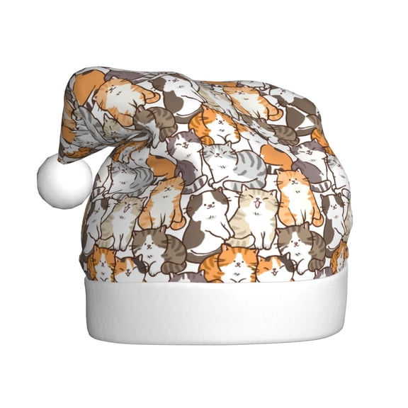 Kowoue Cartoon Cat 1 Pattern Santa Hat Christmas Hats for Adults, Holiday Unisex Velvet Comfort Xmas Hat for Women Men