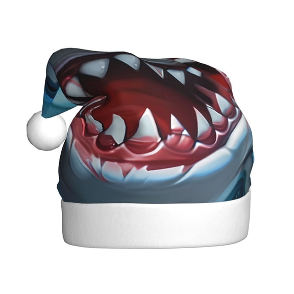 Kowoue Cartoon Cute Shark Pattern Santa Hat Christmas Hats for Adults, Holiday Unisex Velvet Comfort Xmas Hat for Women Men