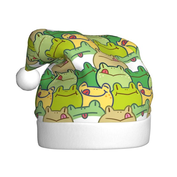 Kowoue Cartoon Frog Pattern Santa Hat Christmas Hats for Adults, Holiday Unisex Velvet Comfort Xmas Hat for Women Men