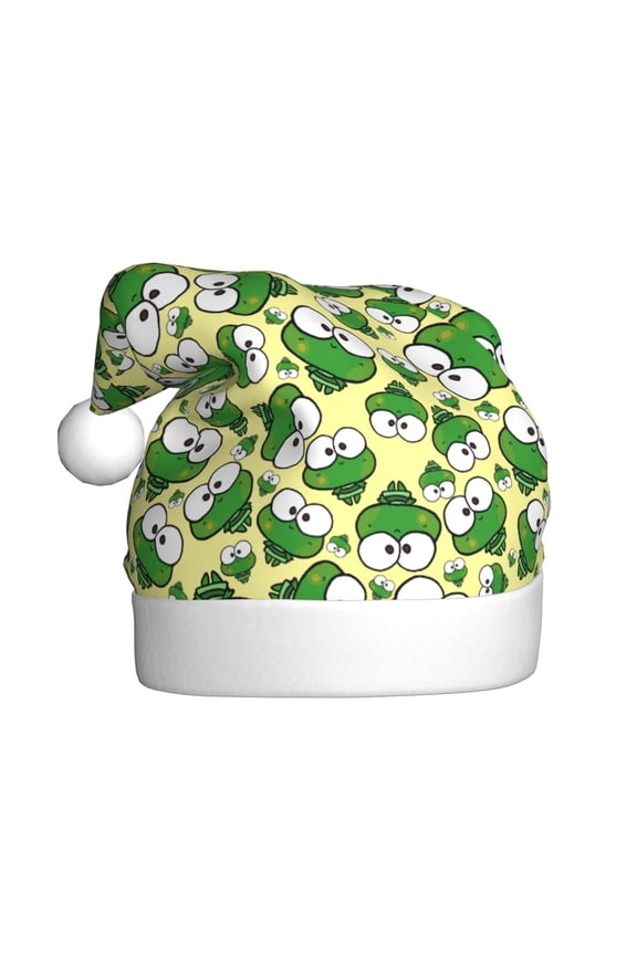 Cartoon Frogs Pattern Santa Hat Christmas Hats for Adults, Holiday Unisex Velvet Comfort Xmas Hat for Women Men