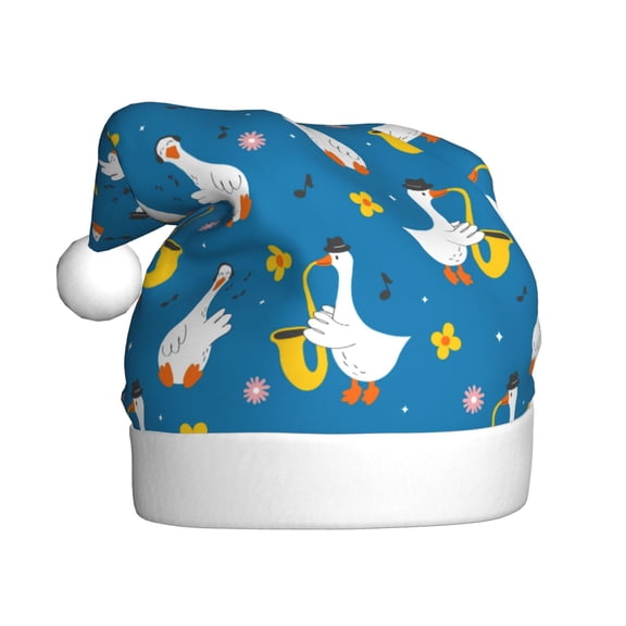 Kowoue Cartoon Goose Pattern Santa Hat Christmas Hats for Adults, Holiday Unisex Velvet Comfort Xmas Hat for Women Men
