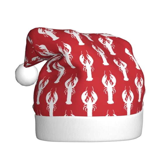 Kowoue Cartoon Lobster Pattern Santa Hat Christmas Hats for Adults, Holiday Unisex Velvet Comfort Xmas Hat for Women Men