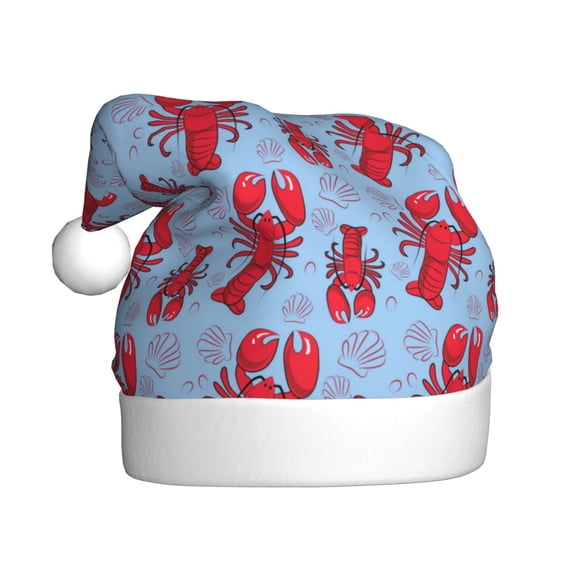 Kowoue Cartoon Lobsters 2 Pattern Santa Hat Christmas Hats for Adults, Holiday Unisex Velvet Comfort Xmas Hat for Women Men