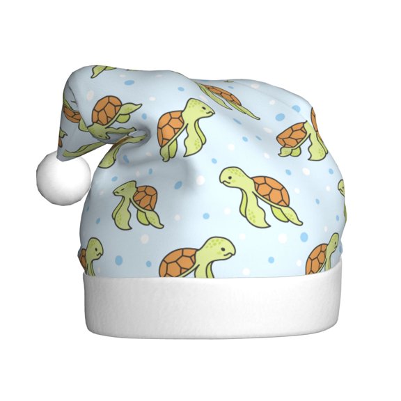 Kowoue Cartoon Sea Turtle Pattern Santa Hat Christmas Hats for Adults, Holiday Unisex Velvet Comfort Xmas Hat for Women Men