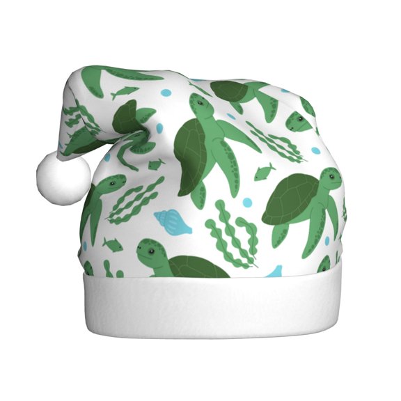Kowoue Cartoon Turtle Pattern Santa Hat Christmas Hats for Adults, Holiday Unisex Velvet Comfort Xmas Hat for Women Men