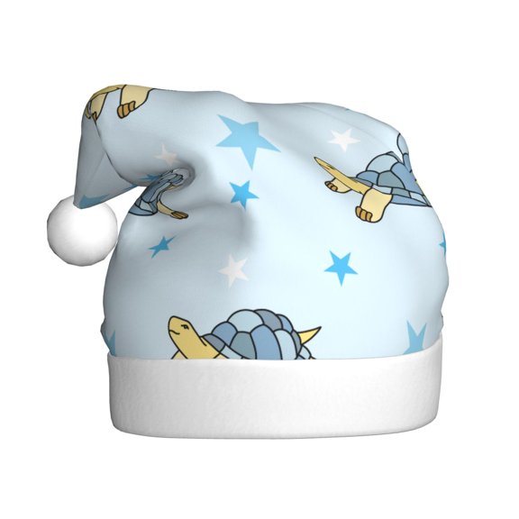 Kowoue Cartoon Turtle Pattern Santa Hat Christmas Hats for Adults, Holiday Unisex Velvet Comfort Xmas Hat for Women Men