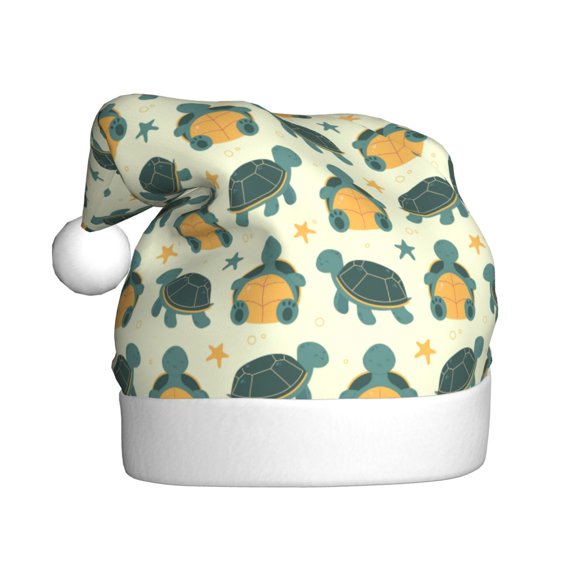 Kowoue Cartoon Turtles Pattern Santa Hat Christmas Hats for Adults, Holiday Unisex Velvet Comfort Xmas Hat for Women Men