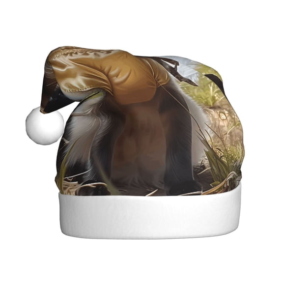 Kowoue Cat In Sun Hat Pattern Santa Hat Christmas Hats for Adults, Holiday Unisex Velvet Comfort Xmas Hat for Women Men