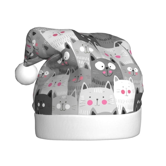 Kowoue Cats Group Pattern Santa Hat Christmas Hats for Adults, Holiday Unisex Velvet Comfort Xmas Hat for Women Men