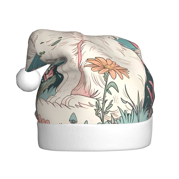 Kowoue Celestial Cat And Flowers Pattern Santa Hat Christmas Hats for Adults, Holiday Unisex Velvet Comfort Xmas Hat for Women Men
