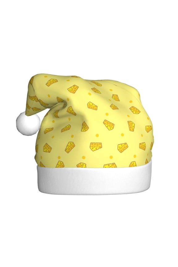 Cheese 1 Pattern Santa Hat Christmas Hats for Adults, Holiday Unisex Velvet Comfort Xmas Hat for Women Men