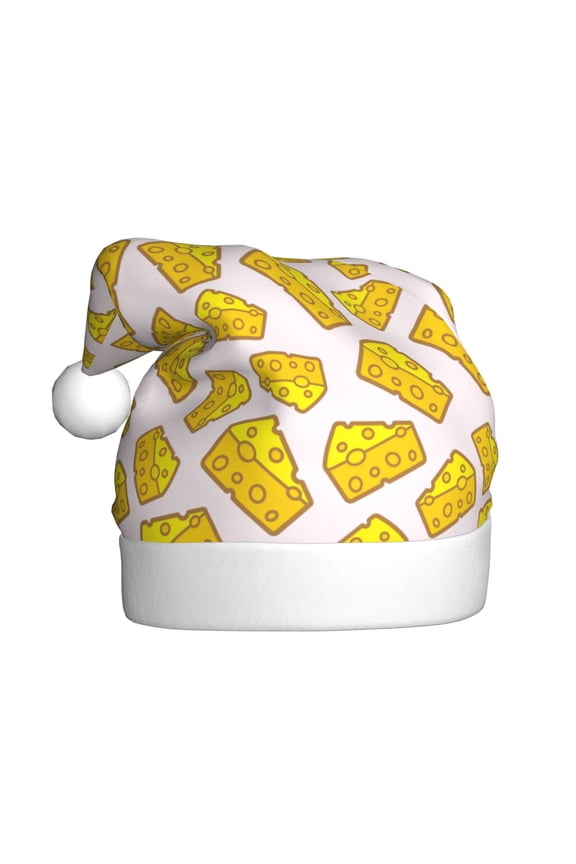 Cheese Pattern Santa Hat Christmas Hats for Adults, Holiday Unisex Velvet Comfort Xmas Hat for Women Men