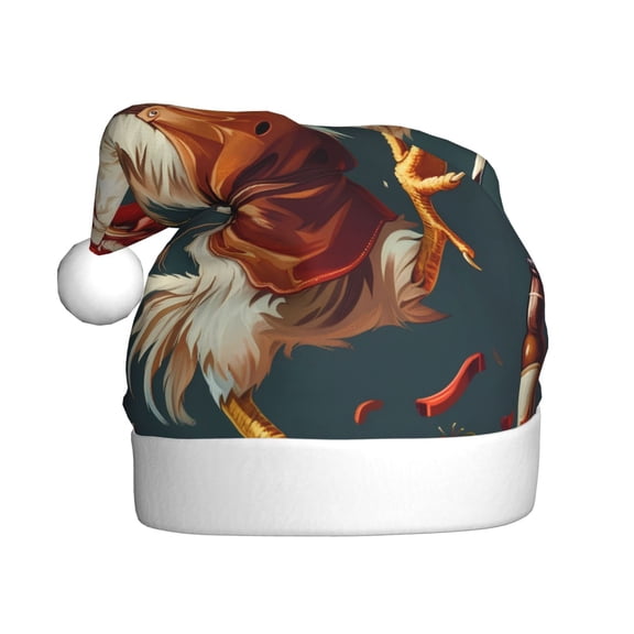 Kowoue Chef Chicken With Beer Bottles Pattern Santa Hat Christmas Hats for Adults, Holiday Unisex Velvet Comfort Xmas Hat for Women Men