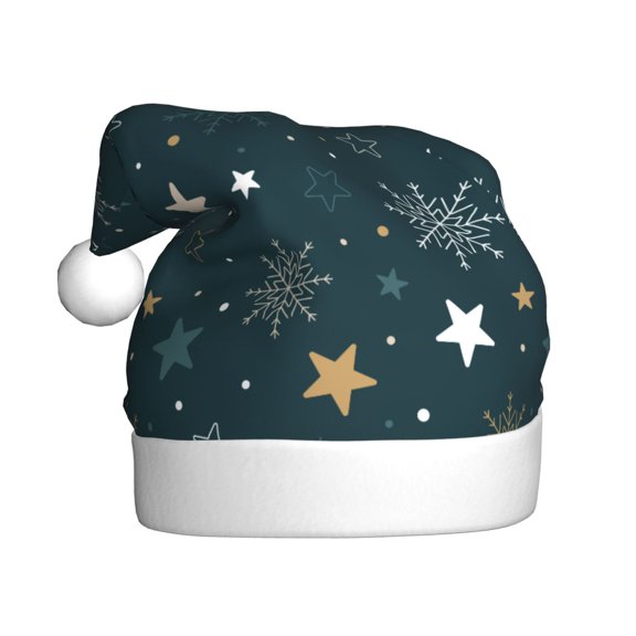 Kowoue Christmas Snowflake Pattern Santa Hat Christmas Hats for Adults, Holiday Unisex Velvet Comfort Xmas Hat for Women Men