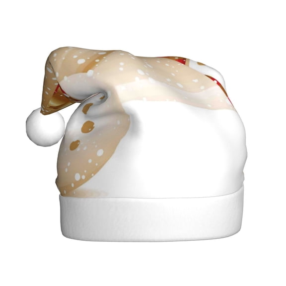 Kowoue Christmas Snowman Gift Pattern Santa Hat Christmas Hats for Adults, Holiday Unisex Velvet Comfort Xmas Hat for Women Men