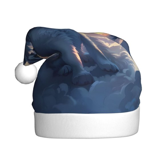 Kowoue Cloud Wolf Pattern Santa Hat Christmas Hats for Adults, Holiday Unisex Velvet Comfort Xmas Hat for Women Men