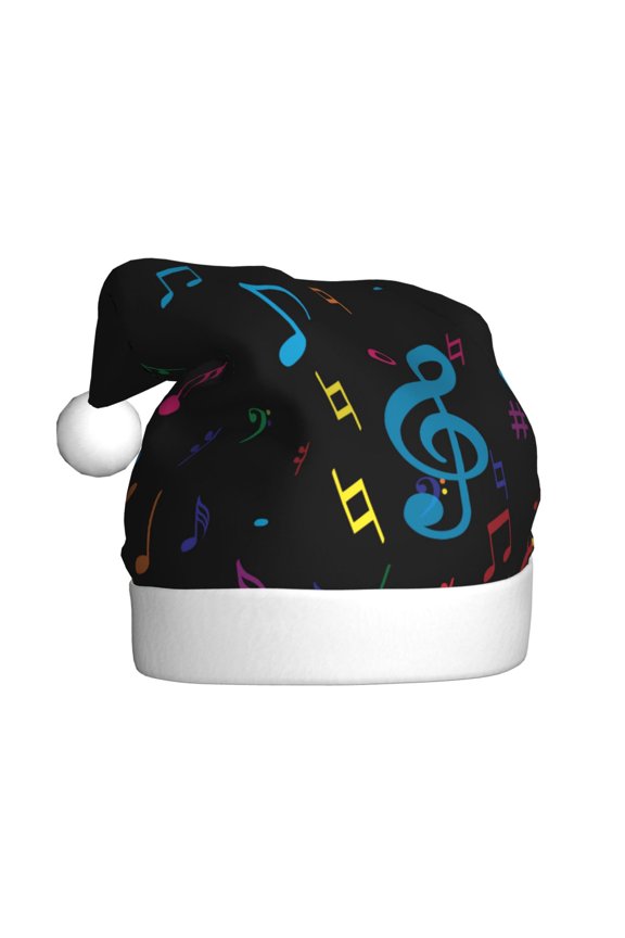 Color Musical Notes Pattern Santa Hat Christmas Hats for Adults, Holiday Unisex Velvet Comfort Xmas Hat for Women Men