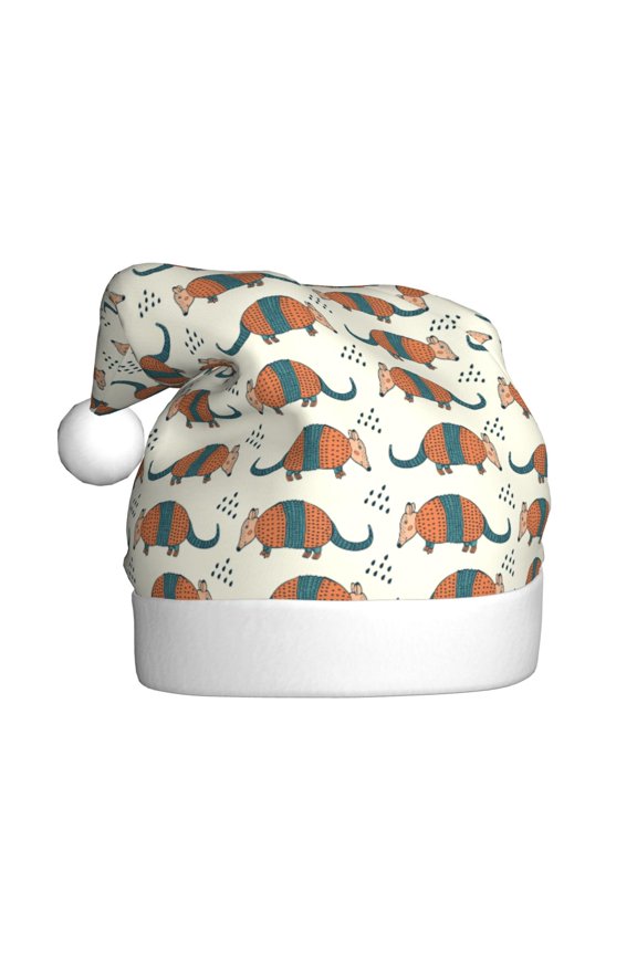 Colorful Armadillos Pattern Santa Hat Christmas Hats for Adults, Holiday Unisex Velvet Comfort Xmas Hat for Women Men