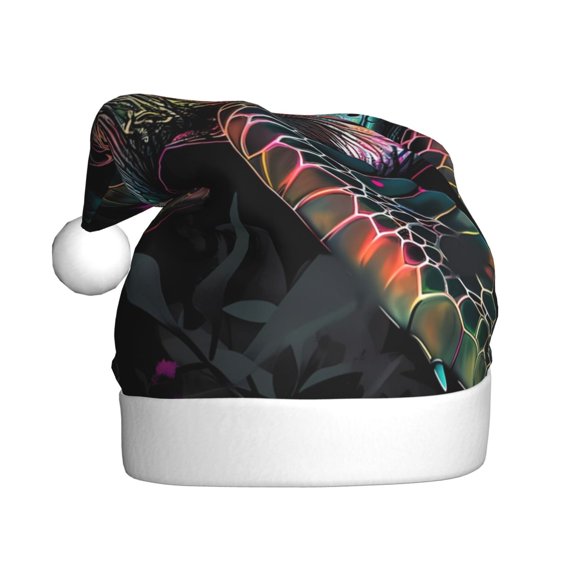 Kowoue Colorful Plant Turtle A Pattern Santa Hat Christmas Hats for Adults, Holiday Unisex Velvet Comfort Xmas Hat for Women Men