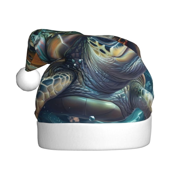 Kowoue Colorful Plant Turtle Pattern Santa Hat Christmas Hats for Adults, Holiday Unisex Velvet Comfort Xmas Hat for Women Men