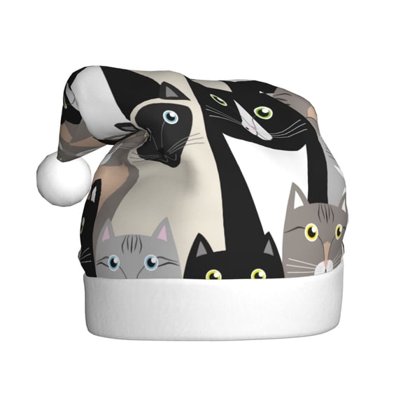 Kowoue Colors Cats Pattern Santa Hat Christmas Hats for Adults, Holiday Unisex Velvet Comfort Xmas Hat for Women Men