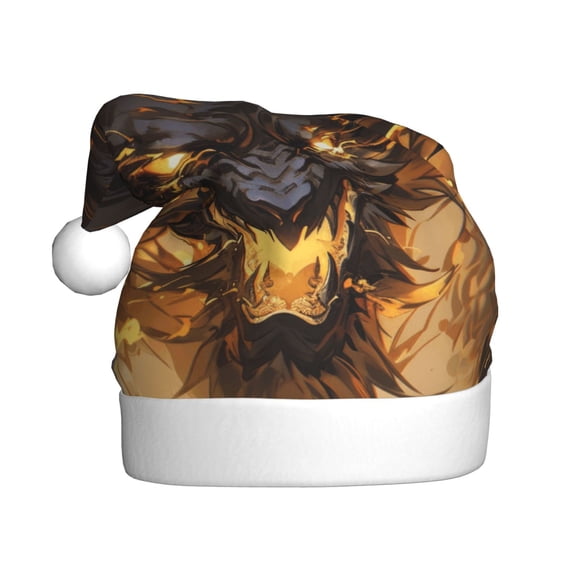 Kowoue Cool Black Gold Dragon Pattern Santa Hat Christmas Hats for Adults, Holiday Unisex Velvet Comfort Xmas Hat for Women Men