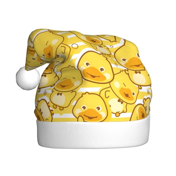 Kowoue Cool Duck With Yellow Strip Pattern Santa Hat Christmas Hats for Adults, Holiday Unisex Velvet Comfort Xmas Hat for Women Men