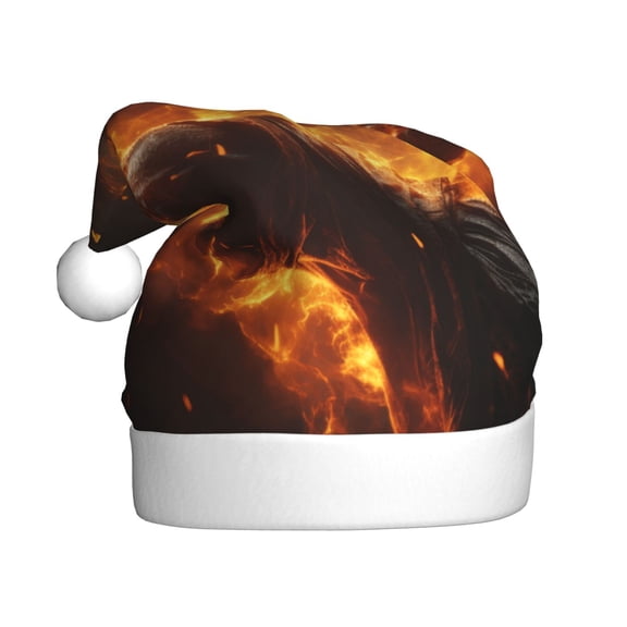 Kowoue Cool Fire Man Pattern Santa Hat Christmas Hats for Adults, Holiday Unisex Velvet Comfort Xmas Hat for Women Men