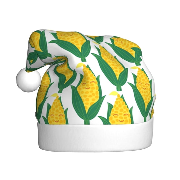 Kowoue Corn Cob Pattern Santa Hat Christmas Hats for Adults, Holiday Unisex Velvet Comfort Xmas Hat for Women Men