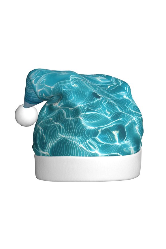 Crystal Clear Ocean Waves Pattern Santa Hat Christmas Hats for Adults, Holiday Unisex Velvet Comfort Xmas Hat for Women Men
