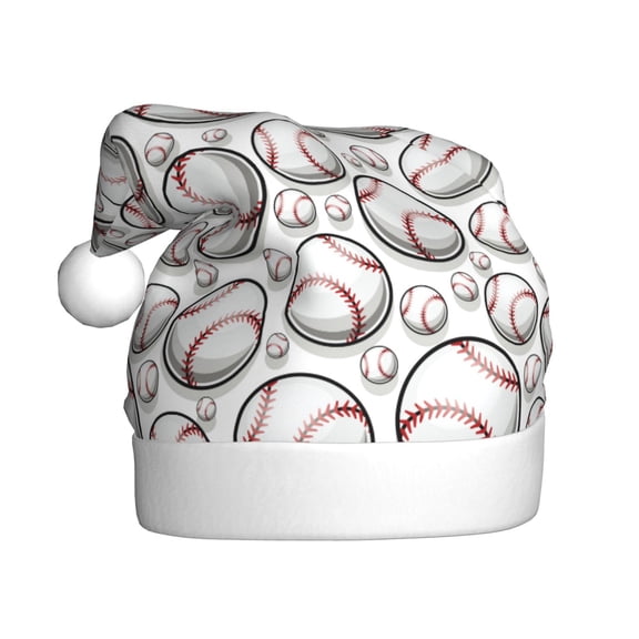 Kowoue Cute Baseball Pattern Santa Hat Christmas Hats for Adults, Holiday Unisex Velvet Comfort Xmas Hat for Women Men